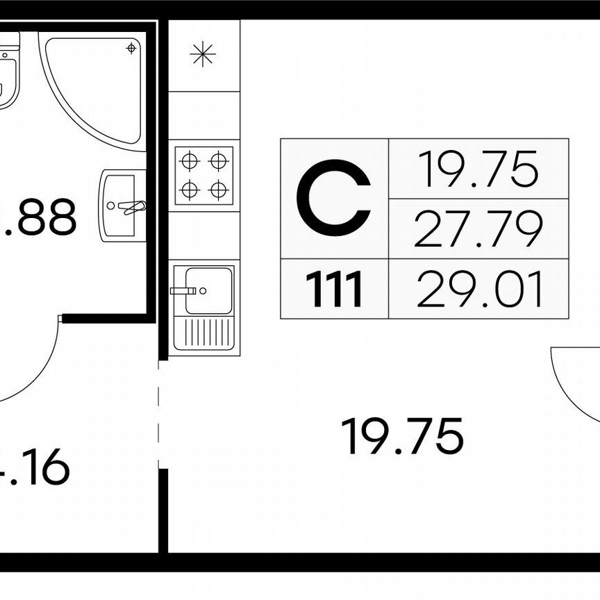 Квартира-студия, 29 м², 12/15 эт.