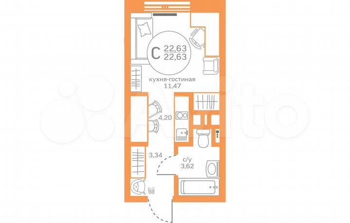 Квартира-студия, 22,6 м², 1/17 эт.