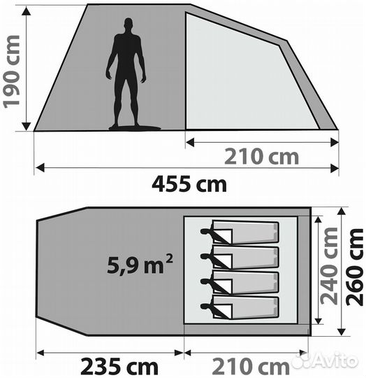 Палатка туристическая 4 местная с тамбуром quechua