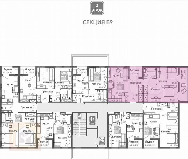 2-к. квартира, 70,4 м², 2/9 эт.