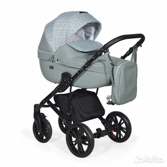 Коляска MIO 2в1 (Indigo) шалфей кожа+зеленый узор