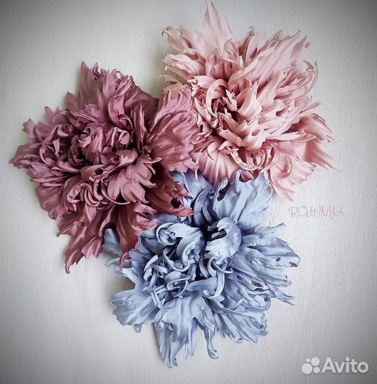 Броши цветы пионы розы из ткани большие