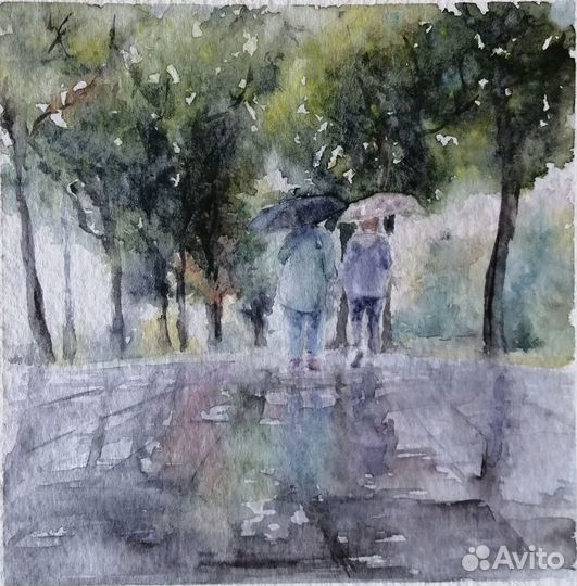 Городской пейзаж акварель