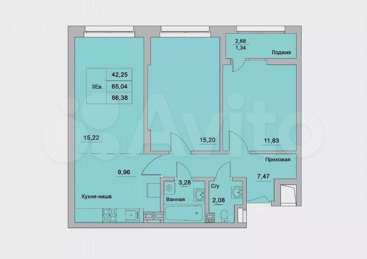 3-к. квартира, 67,1 м², 15/15 эт.