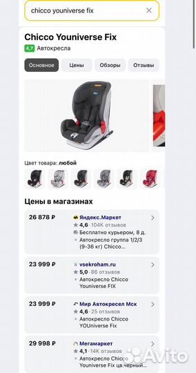 Детское автокресло Chicco youniverse FIX 9-36