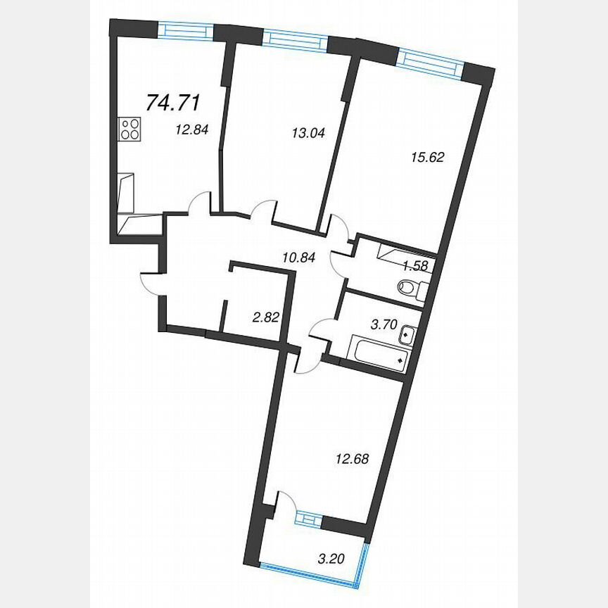 3-к. квартира, 76,3 м², 20/22 эт.