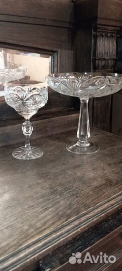 Ваза винтаж хрусталь СССР на высокой ножке