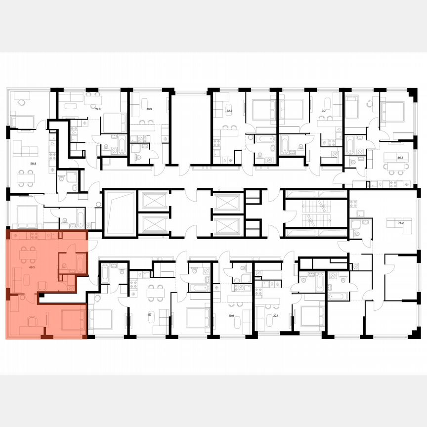 1-к. квартира, 49,5 м², 23/30 эт.