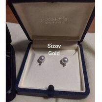 Золотые серьги Mikimoto 7.01 гр 0.23 ct