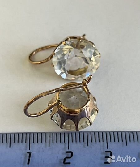 Золотые серьги с горным хрусталем 583 проба