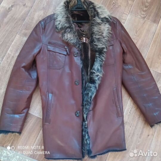 Кожаная дублёнка мужская,шапка,перчатки