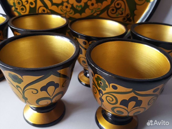 Сервиз в восточном стиле поднос и бокалы, дерево