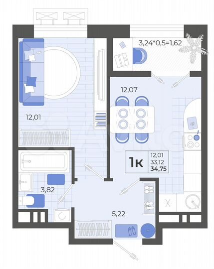 1-к. квартира, 34,8 м², 6/14 эт.