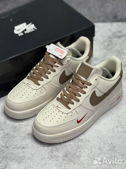 Кроссовки Nike Air Force 1 White Brown (Арт.67702)