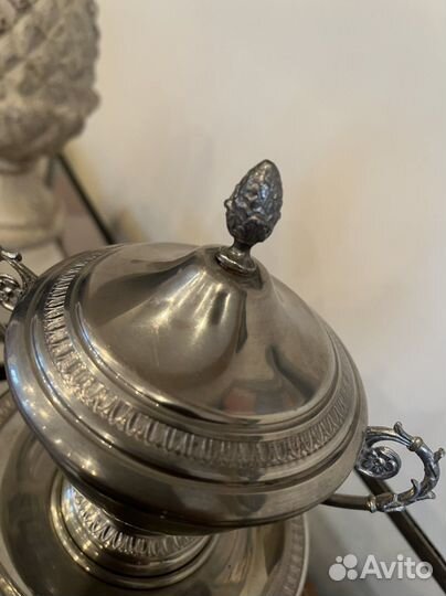 Антикварная пара демитас. Олово/фарфор