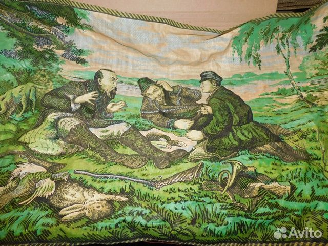 Репродукция на ткани-картина Охотники на привале С