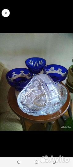 Конфетницы, ладья, синий хрустальные