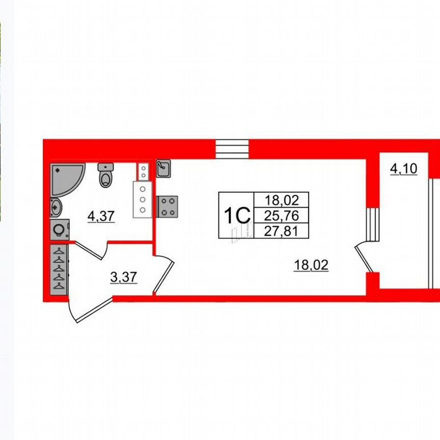 Квартира-студия, 25,8 м², 3/12 эт.