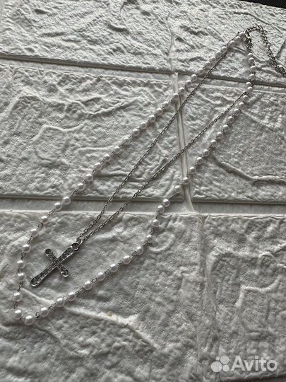 Колье с крестом женское, бижутерия