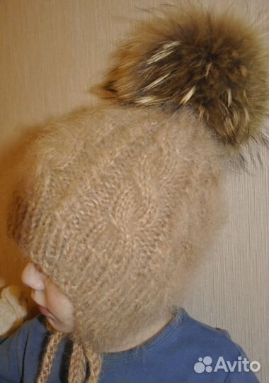 Новые зимние детские вязаные шапки шерсть-пух