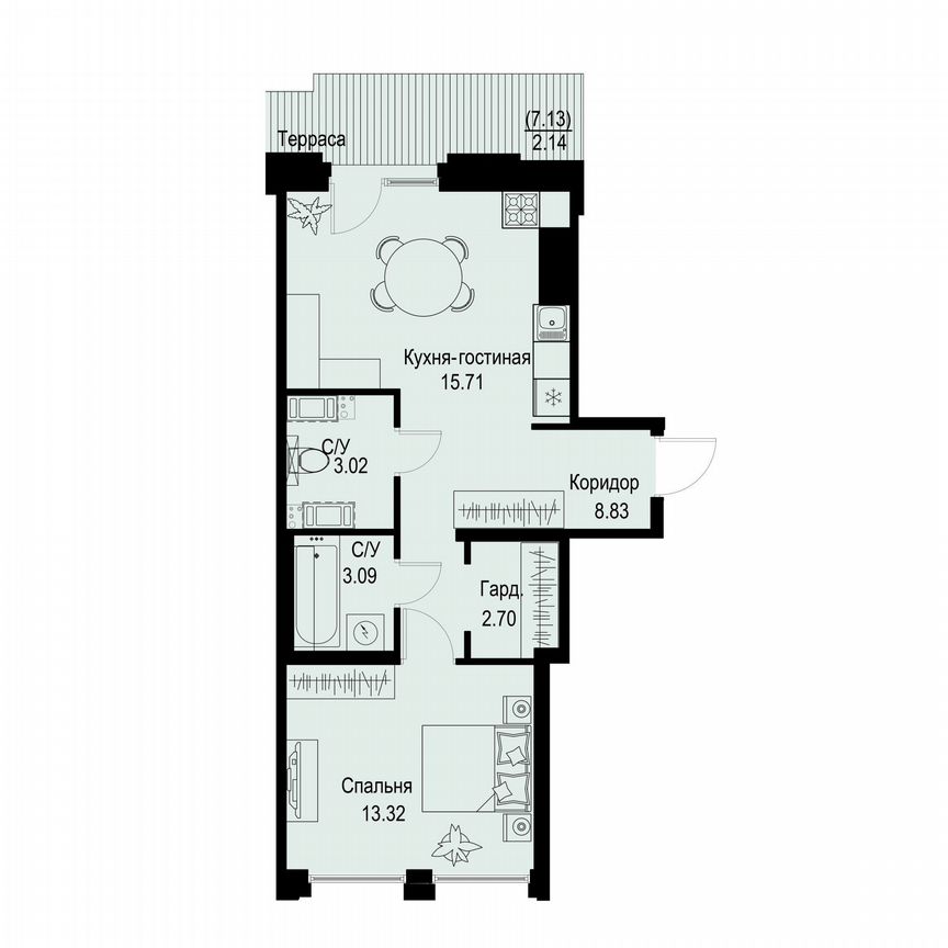 1-к. квартира, 48,8 м², 6/6 эт.