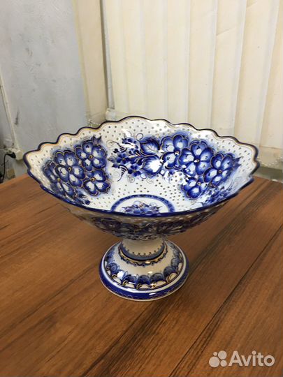 Ваза Большая Фарфор Гжель Позолота 33см Новая