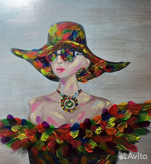 Картина акрилом дама в шляпе