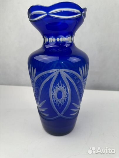Ваза для цветов, синее стекло, хрусталь СССР