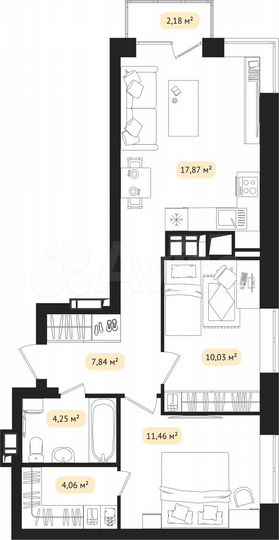 2-к. квартира, 56,5 м², 13/24 эт.
