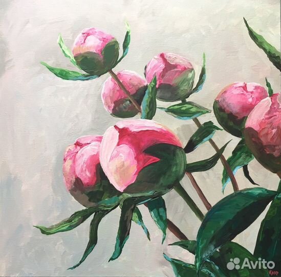 Картина акрилом «Пионы» 40 х 40 см