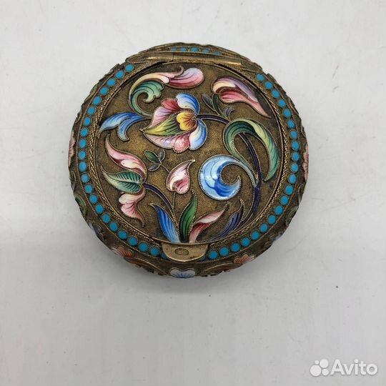 Пудреница серебряная эмаль, 84 проба