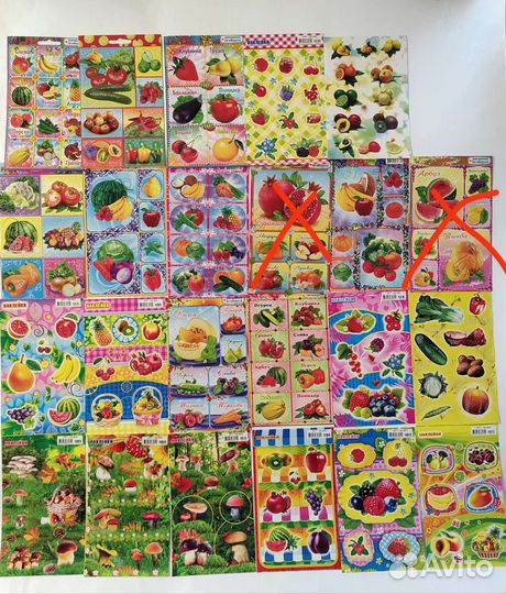 Наклейки и закладки цветы, фрукты, бабочки