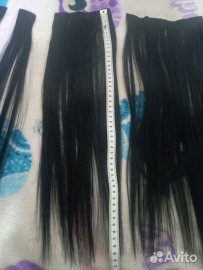 Волосы на заколках натуральные черные