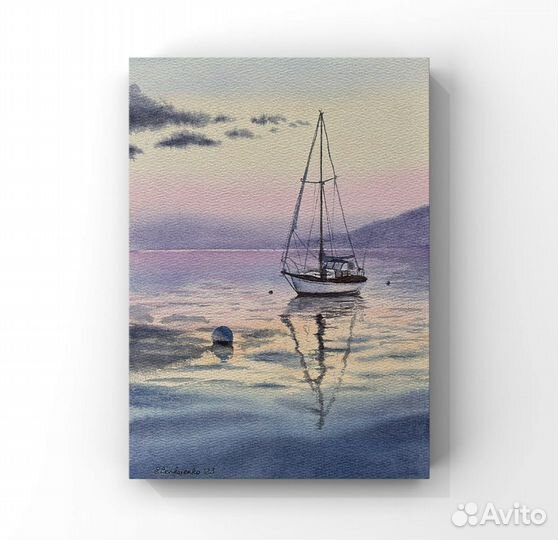 Акварельная картина Яхта на закате
