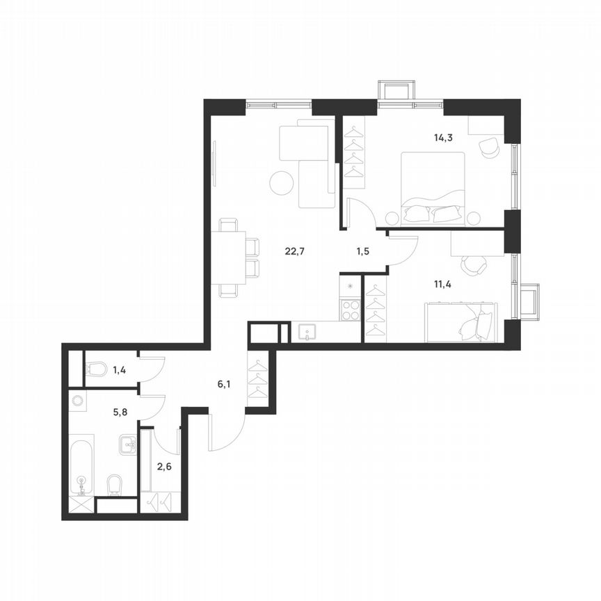 2-к. квартира, 65,8 м², 15/17 эт.