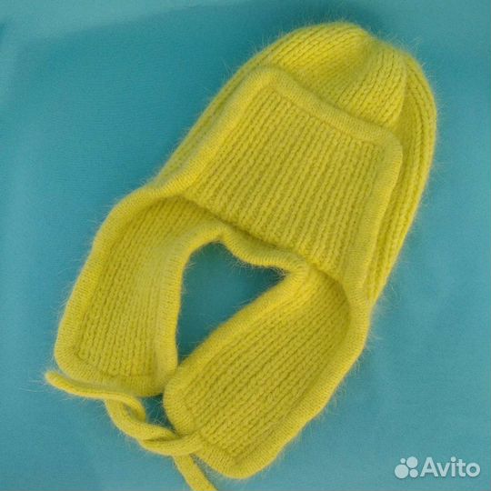 Шапка-ушанка из пряжи пух норки