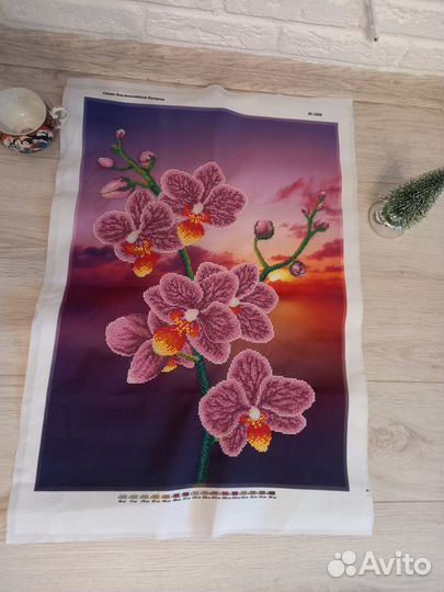 Большая Картина Орхидеи 57 на 41 см Бисер