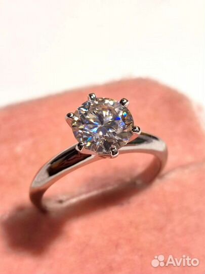 Кольцо с бриллиантом (муассанит) 2ct D au750 925