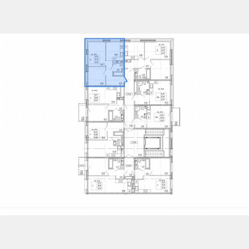 2-к. квартира, 45,1 м², 5/5 эт.