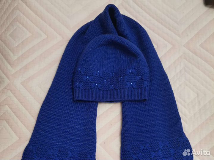 Шарф шапка синяя