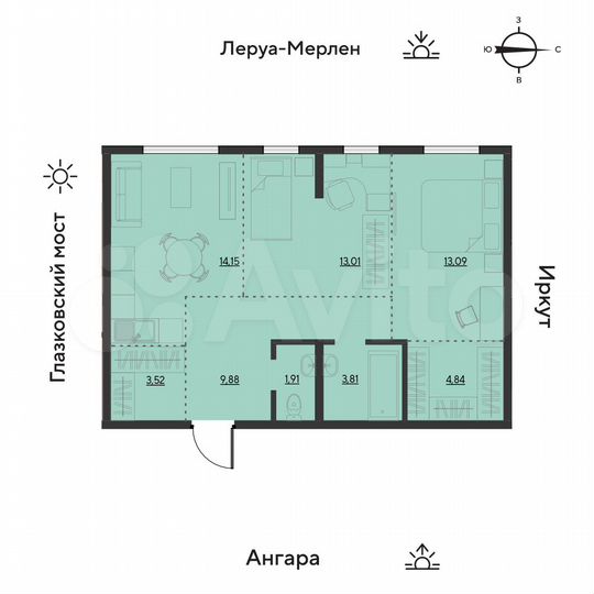 1-к. квартира, 64,2 м², 10/19 эт.