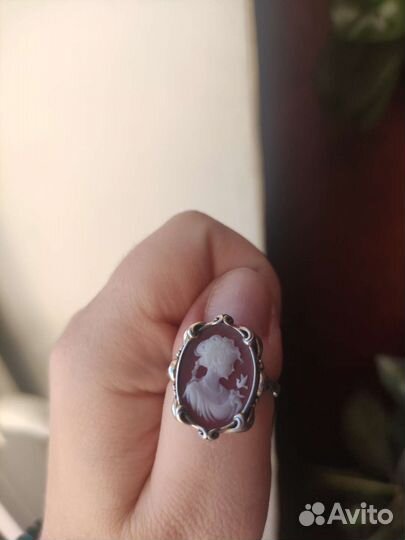 Серебро 925 кольцо с резьбой по агату