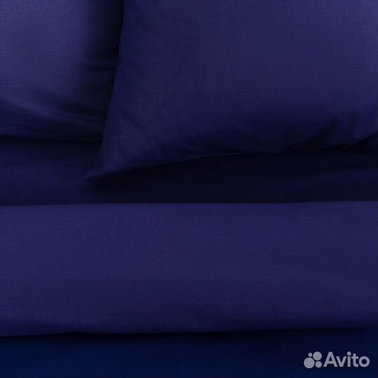 Постельное белье синее двухспальное поплин