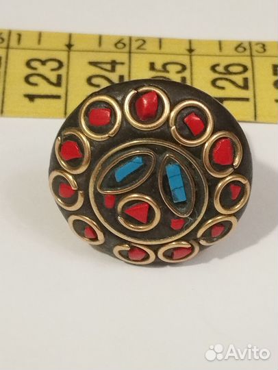 Винтажное кольцо из Непала коралл бирюза