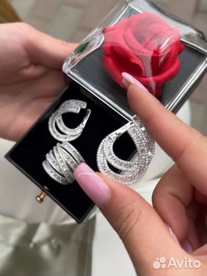 Комплект серебро серьги и кольцо