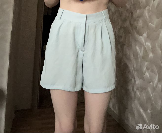 Шорты атласные голубые женские