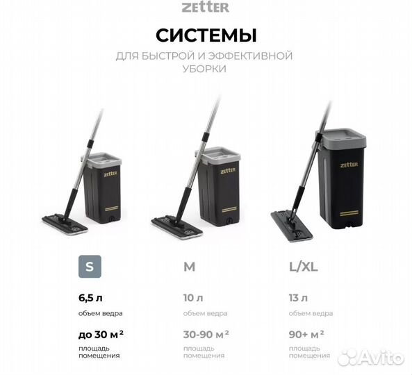 Швабра с отжимом и ведром Zetter S, 6,5 л