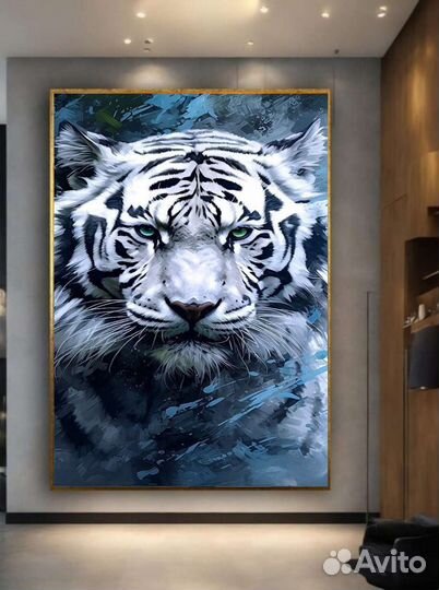 Интерьерная картина маслом белый тигр