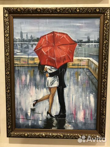 Картина маслом Поцелуй под дождем
