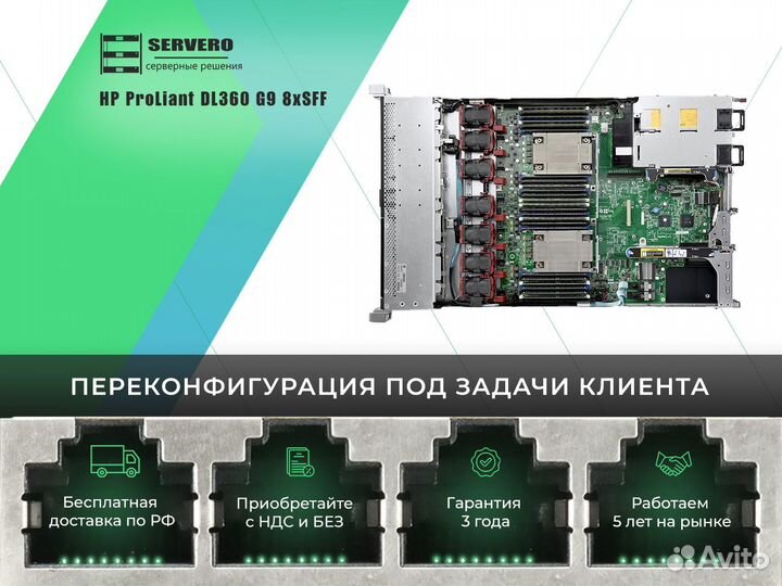 HP DL360 G9 8xSFF/2xE5-2667v3/20х32Gb/2x500WT